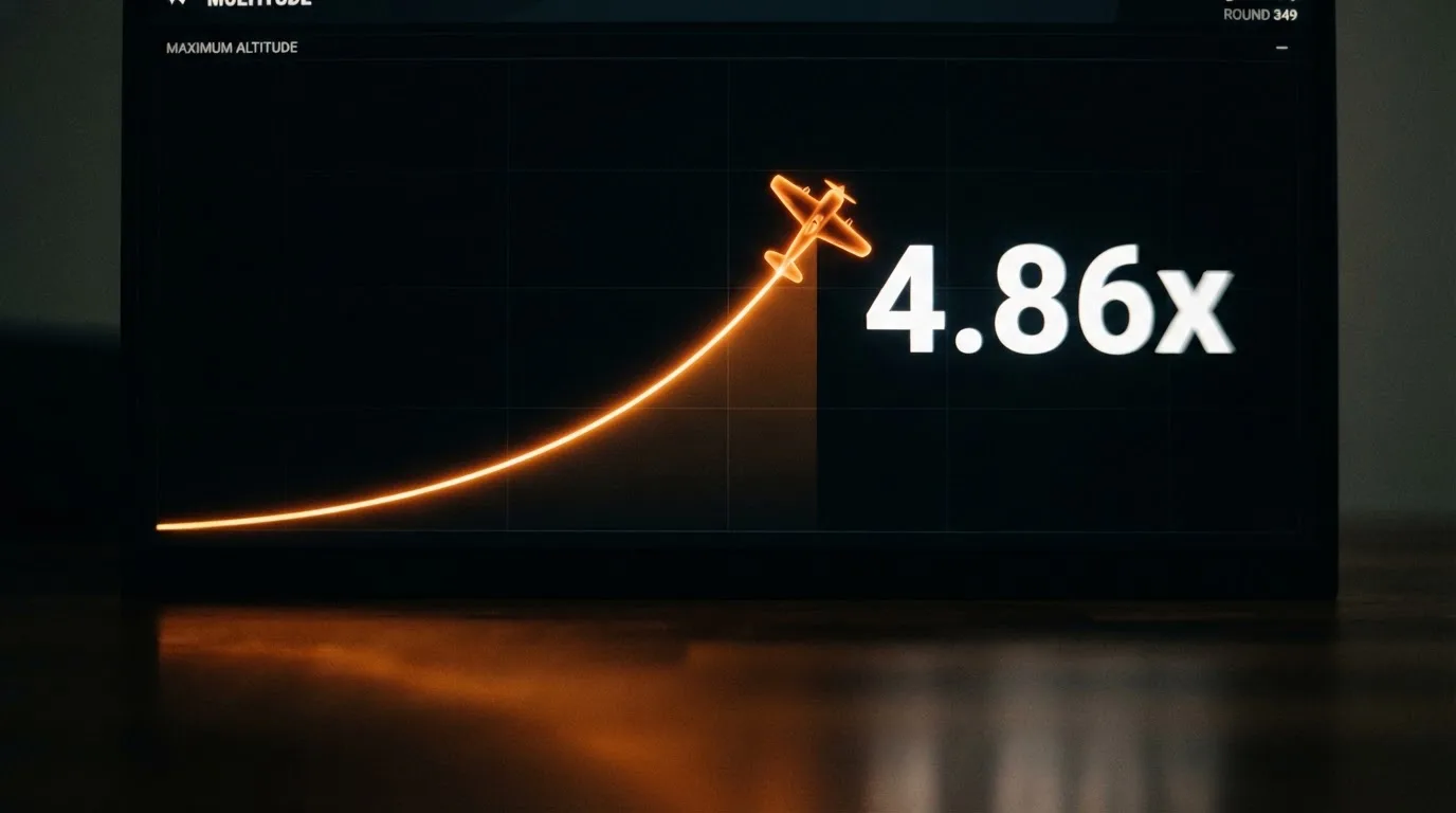 Nahaufnahme eines Bildschirms mit einem ansteigenden Zahlenwert neben einer aufsteigenden Flugzeug-Grafik.