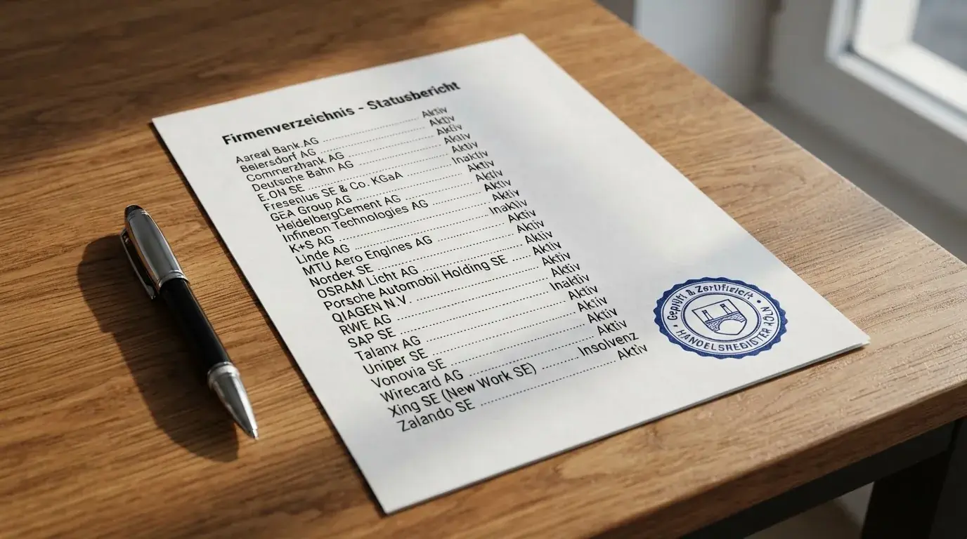Nahaufnahme einer gedruckten Liste zugelassener Glücksspielanbieter neben einem amtlichen Prüfsiegel.