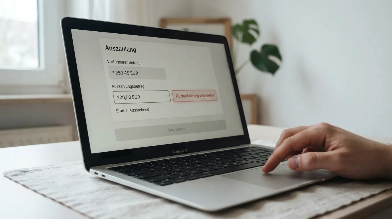 Nahaufnahme eines Bildschirms mit einer Fehlermeldung neben einem Auszahlungsformular.