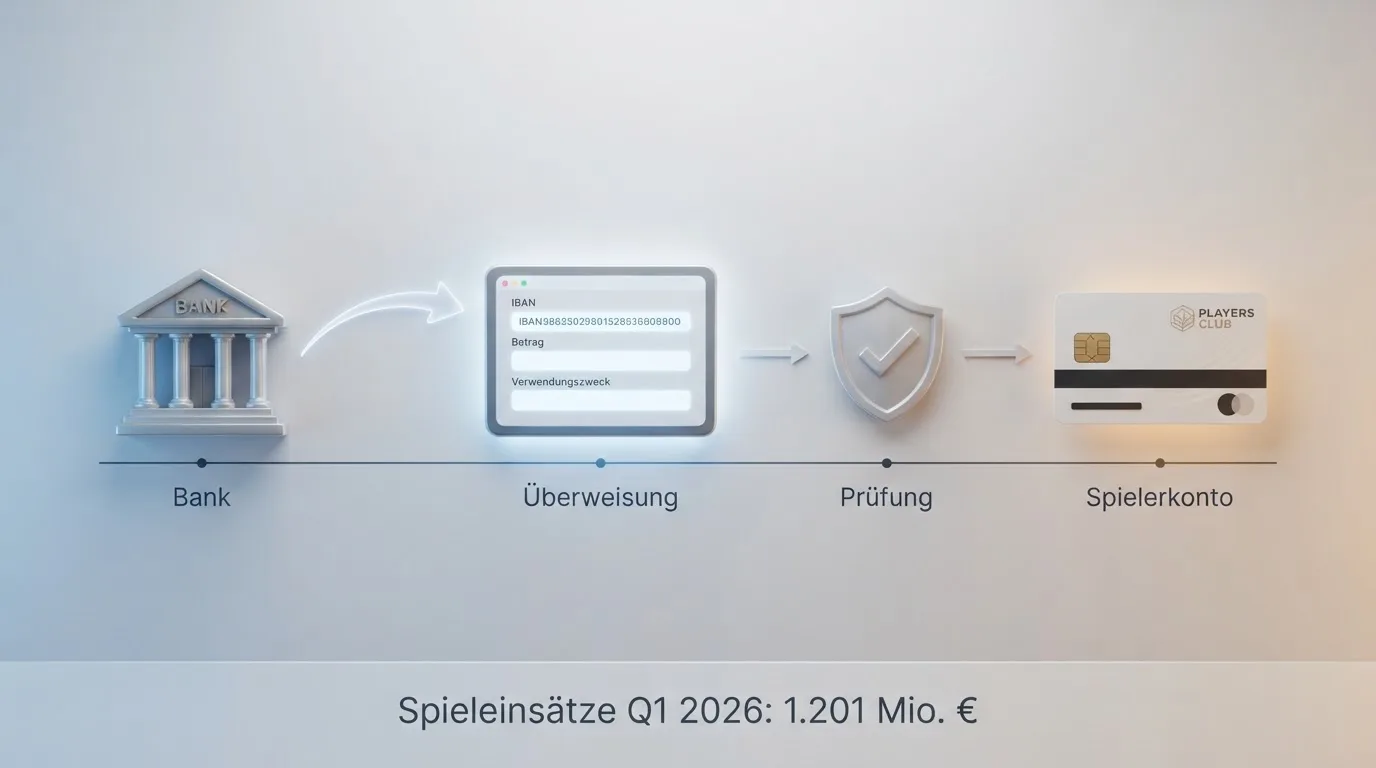 Einfaches Flussdiagramm, das den Weg einer Zahlung von der Bank zum Spielerkonto zeigt.